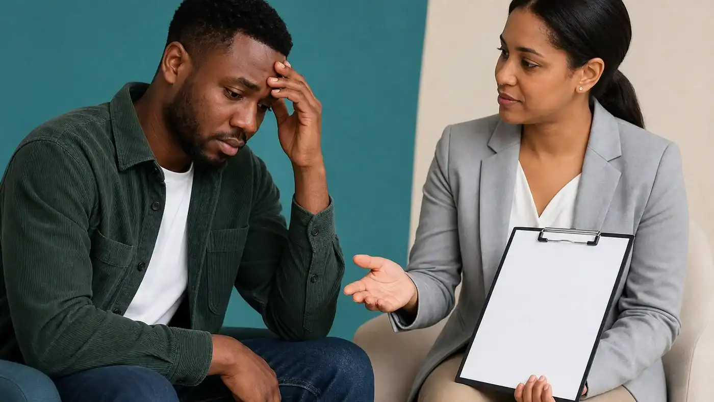 Person discussing cocaine addiction signs, effects and treatment options with a counsellor