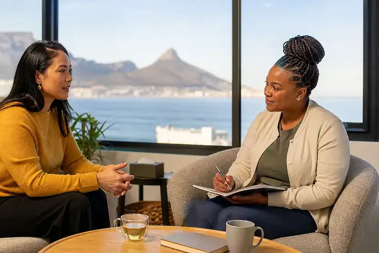 International client receiving private addiction counselling in South Africa